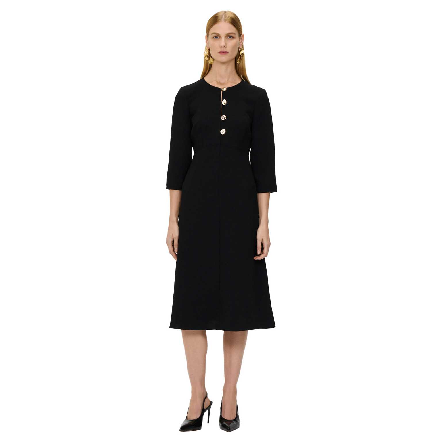 Veronika Maine Double Weave Button Midi Dress
